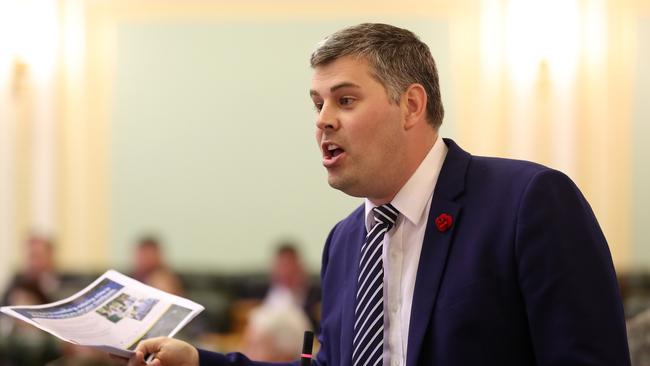 Police Minister Mark Ryan returning Opposition fire in State Parliament. Photographer: Liam Kidston.