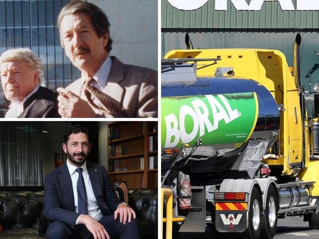 Clockwise from top left: Michael Caton as Darryl Kerrigan in the movie The Castle, a Boral truck and Seven Group CEO Ryan Stokes.