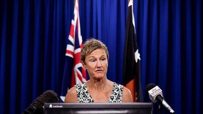 NT Children's Commissioner Colleen Gwynne addressing the media. Picture: Justin Kennedy