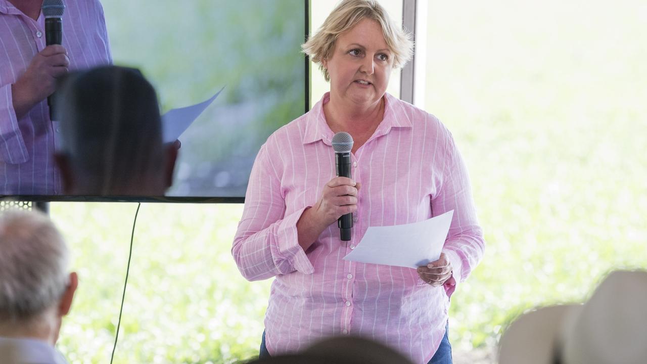 Property owner Liza Balmain speaking at the Protecting Prime Ag Land soil symposium at "Glendon", Nangwee hosted by independent Suzie Holt, Saturday, August 26, 2023. Picture: Kevin Farmer