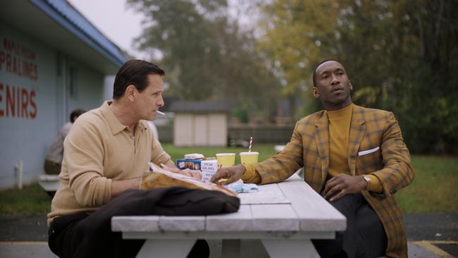 Viggo Mortensen (Tony Lip) and Mahershala Ali (Dr Don Shirley) in a scene from Green Book.