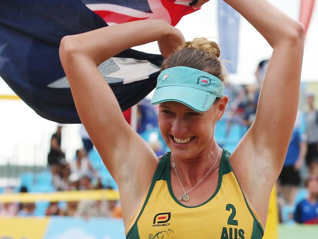 The finals of the 2016 Asian Continental Cup beach volleyball Olympic qualifying event has been held on the Cairns Esplanade. Australian women's team member Nicole Laird celebrates her Olympic Games selection. PICTURE: BRENDAN RADKE