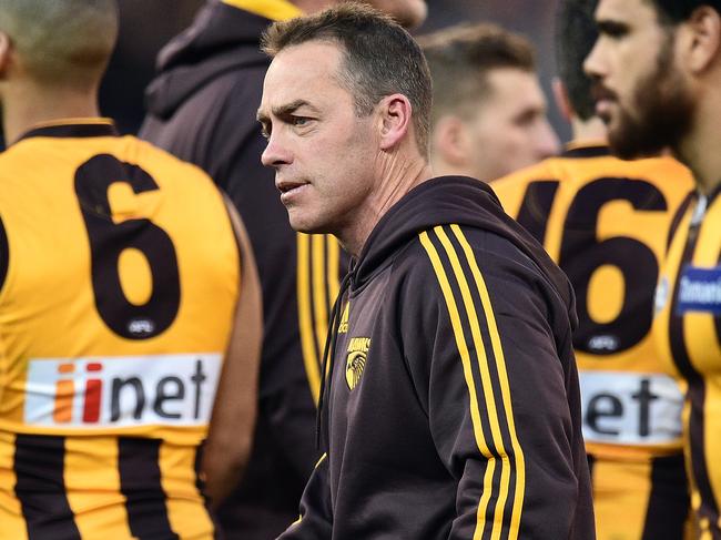 Coach Alastair Clarkson of the Hawks is seen during the Round 18 AFL match between the Hawthorn Hawks and the Richmond Tigers at the MCG in Melbourne, Sunday, July 24, 2016. (AAP Image/Julian Smith) NO ARCHIVING, EDITORIAL USE ONLY