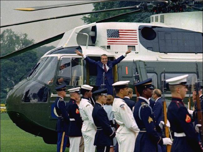 <h2>1974</h2>US President Richard Nixon resigned on August 9 after the Watergate scandal claimed its biggest scalp - and redefined American politics. Nixon is pictured leaving the White House. <a href=