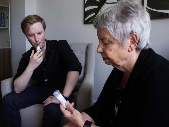 13/1/25: Vaper Alex Mobberley, having the nicotine levels in his blood tested by Dr Renee Bittoun who says people have no idea how dangerous vaping can be and that she is seeing teenagers having heart attacks with extraordinarily high blood pressure and high amounts of nicotine in their systems. John Feder/The Australian.