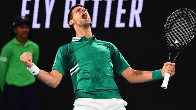 Serbian Novak Djokovic celebrates after winning against American Taylor Fritz on Friday night. Picture: AFP