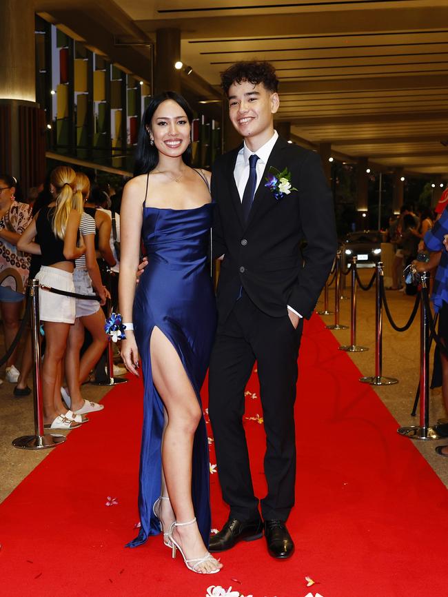Aya Holland and Azo Clyde at the Trinity Bay High School formal evening, held at the Cairns Convention Centre. Picture: Brendan Radke
