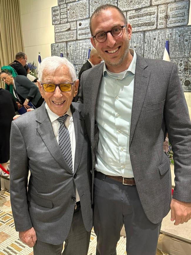 Sir Frank Lowy with Rabbi Benji at the Israel presidential residence. Picture: Facebook