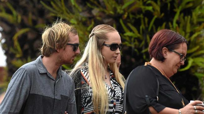 Courteney Pearl Matthews, 19 (centre) at an earlier appearance in Lismore. Picture: Northern Star