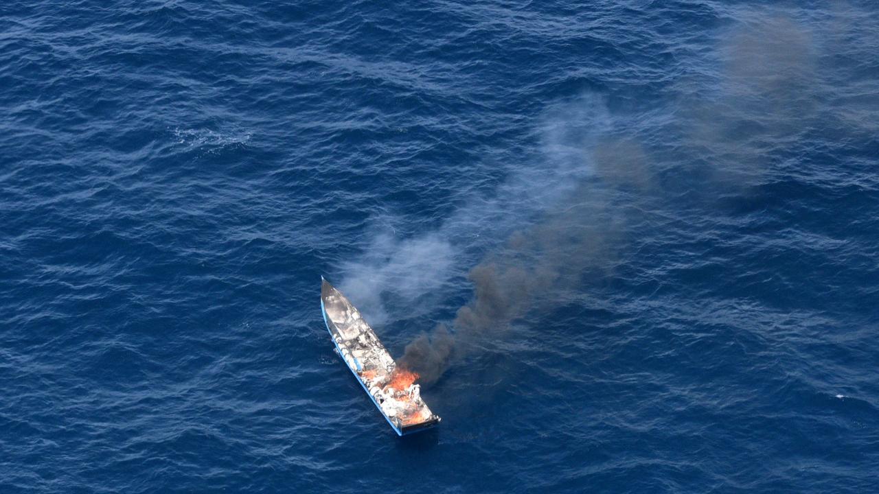 Another two illegal fishing boats were destroyed at sea after they were intercepted near Money Shoal. Picture: Australian Border Force.