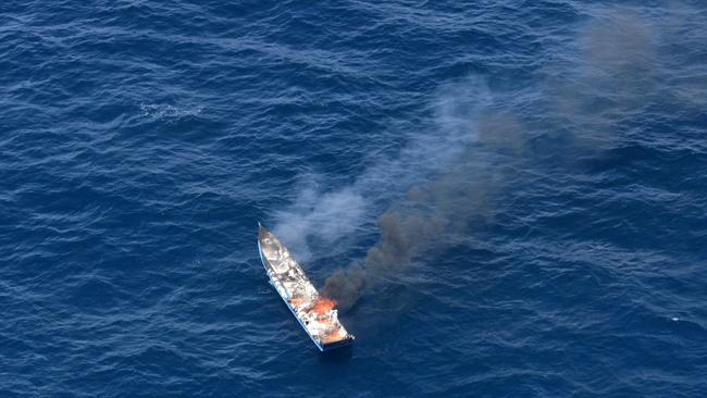 Another two illegal fishing boats were destroyed at sea after they were intercepted near Money Shoal. Picture: Australian Border Force.