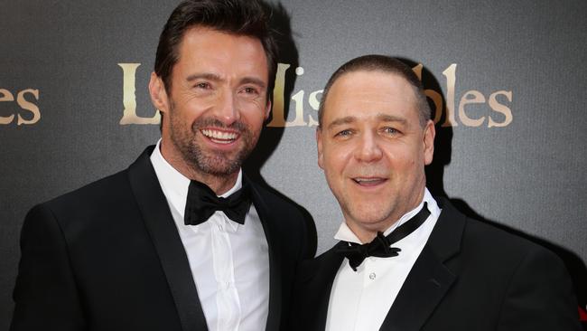 Hugh Jackman and Russell Crowe at the premier of the film Les Miserables in Sydney.