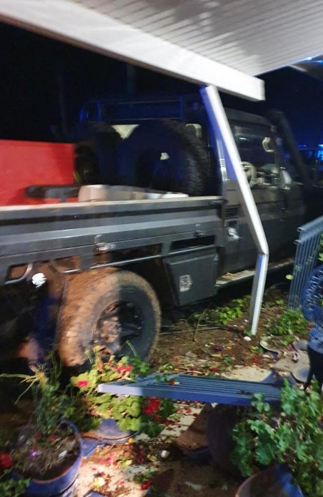 The Toyota LandCruiser crashed through a fence and came into a Wambo Street home.