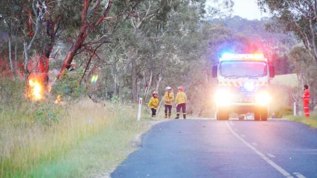 A fire crew responded after the car hit a tree following its collision with cyclists. Source: ABC New England North West