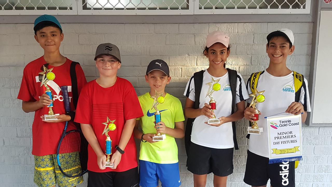 Gold Coast tennis finals. S10 - Josh Lim Lun, Aiden Turner, Erik Pistotnik (KDV Jaguars) &amp; Roxana Taiy, Darius Taiy (Burleigh Rockets)