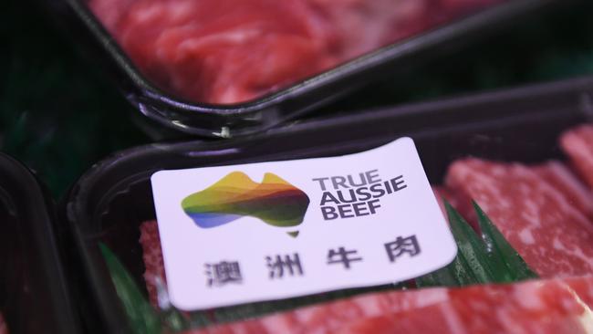 Australian beef is seen at a supermarket in Beijing last year. Picture: Greg Baker / AFP