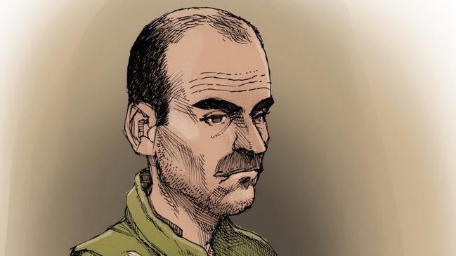 Sketch artist image of pedophile Ashley Paul Griffith in Brisbane Supreme Court. Picture: Brett Lethbridge