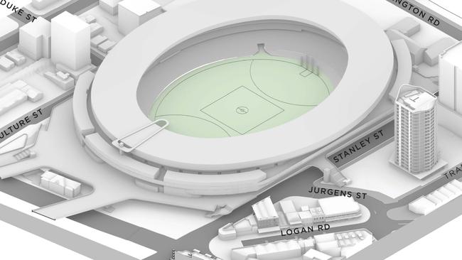 New illustrations of the proposed Gabba upgrade reveal greater accessibility, with a number of bridges leading into the stadium. Source: Queensland Government.