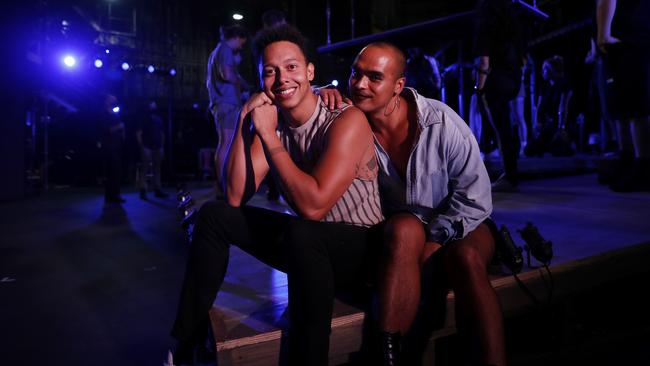 Actors Callum Francis, left, and Seann Miley Moore on stage at the Sydney Opera House. Picture: Nikki Short