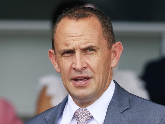 SYDNEY, AUSTRALIA - MARCH 13: Chris Waller looks on after winning race 3 the Bowermans Commercial Furniture Pago Pago Stakes with Shaquero during Sydney Racing at Rosehill Gardens on March 13, 2021 in Sydney, Australia. (Photo by Mark Evans/Getty Images)