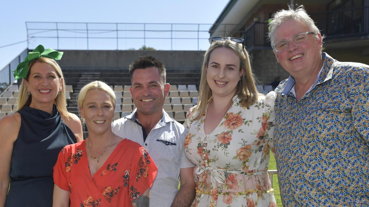 Three Little Butchers from East Lismore; Sean Fergus, Kristin Thompson, Carmel, Scott and Hannah Elliott at the Lismore Cup on Thursday.