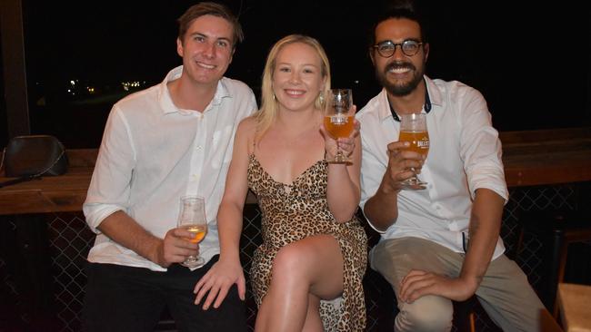 Mitch Rowley of Airlie Beach, Lillian Keating of Airlie Beach, and Ryan Gault of Cannonvale at Ballistic Whitsundays' VIP launch. Picture: Kirra Grimes.