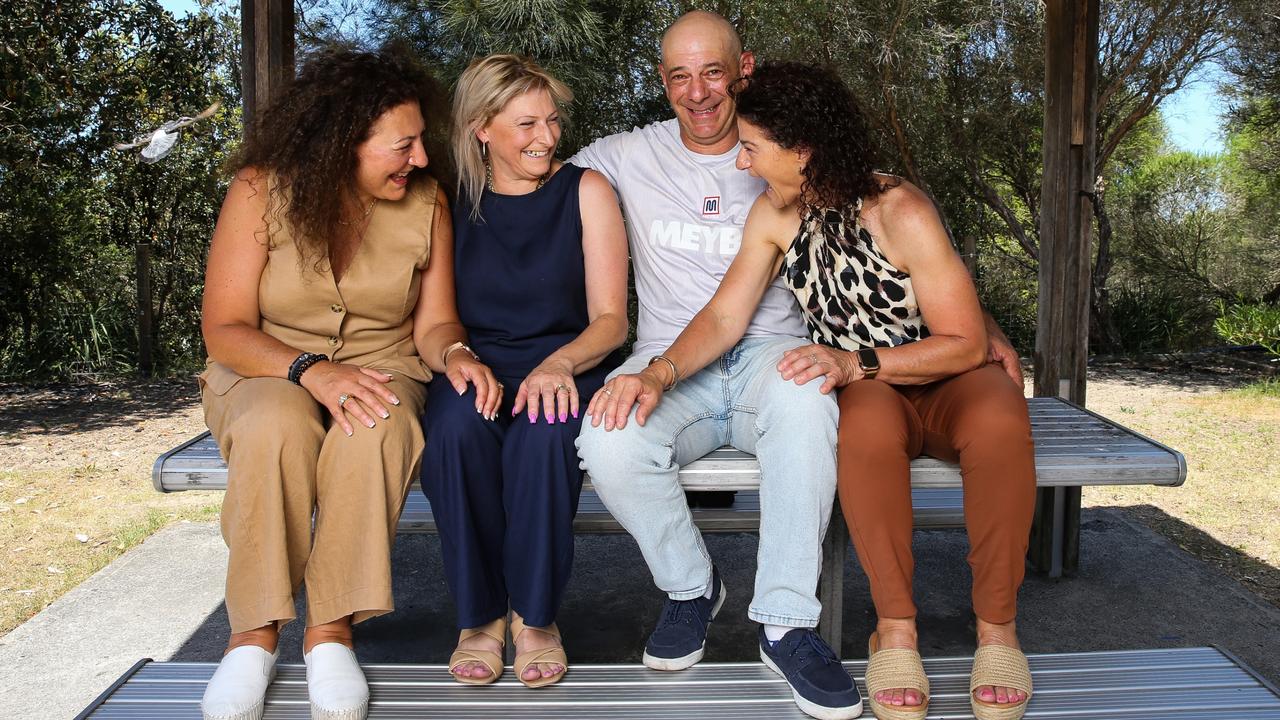 Four long lost siblings meet for the first time, (from left) Maria Pittas, Debbie Balsom, James Pappas and Cath Grissell. Picture: Gaye Gerard