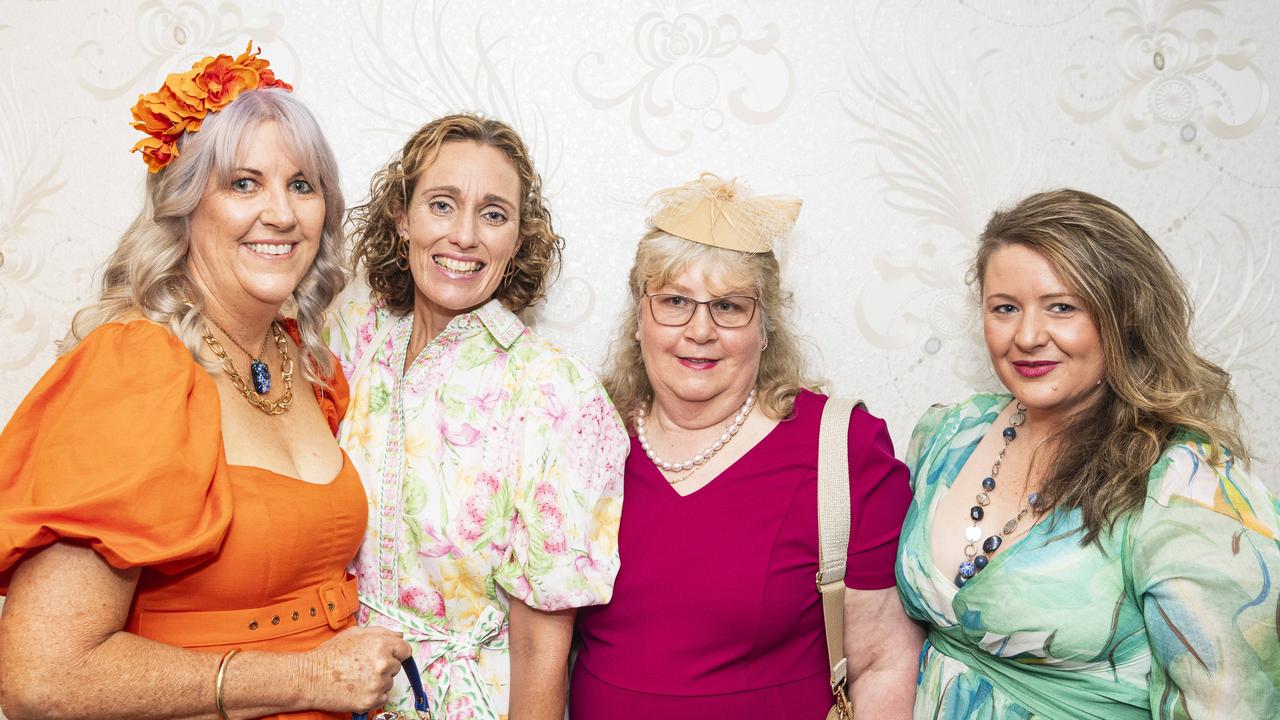 At Hope Horizons Melbourne Cup charity lunch are (from left) Vicki Krause, Mary-Lou Janke, Rosie Sheppard and Liz Erbacher, the lunch is hosted by Rotary Club of Toowoomba City at Burke and Willls Hotel, Tuesday, November 5, 2024. Picture: Kevin Farmer