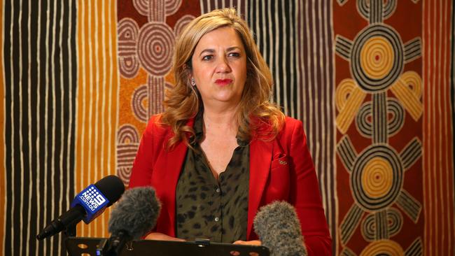 Queensland Premier Annastacia Palaszczuk tried one of her signature distraction tactics with the media, amid a range of controversies, when she bowled up to a news conference on the day of the deciding State of Origin in Brisbane. Picture: News Corp