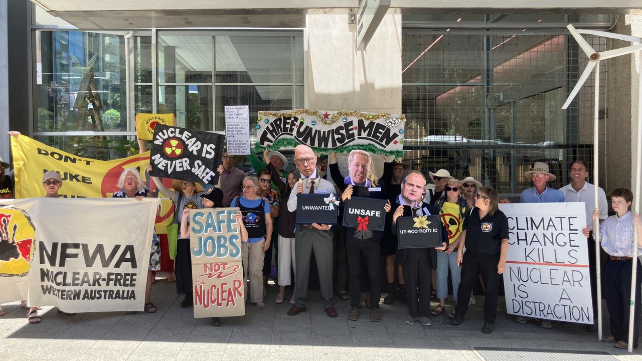 Protestors rallied outside an inquiry into nuclear power at Perth’s CBD on Tuesday.