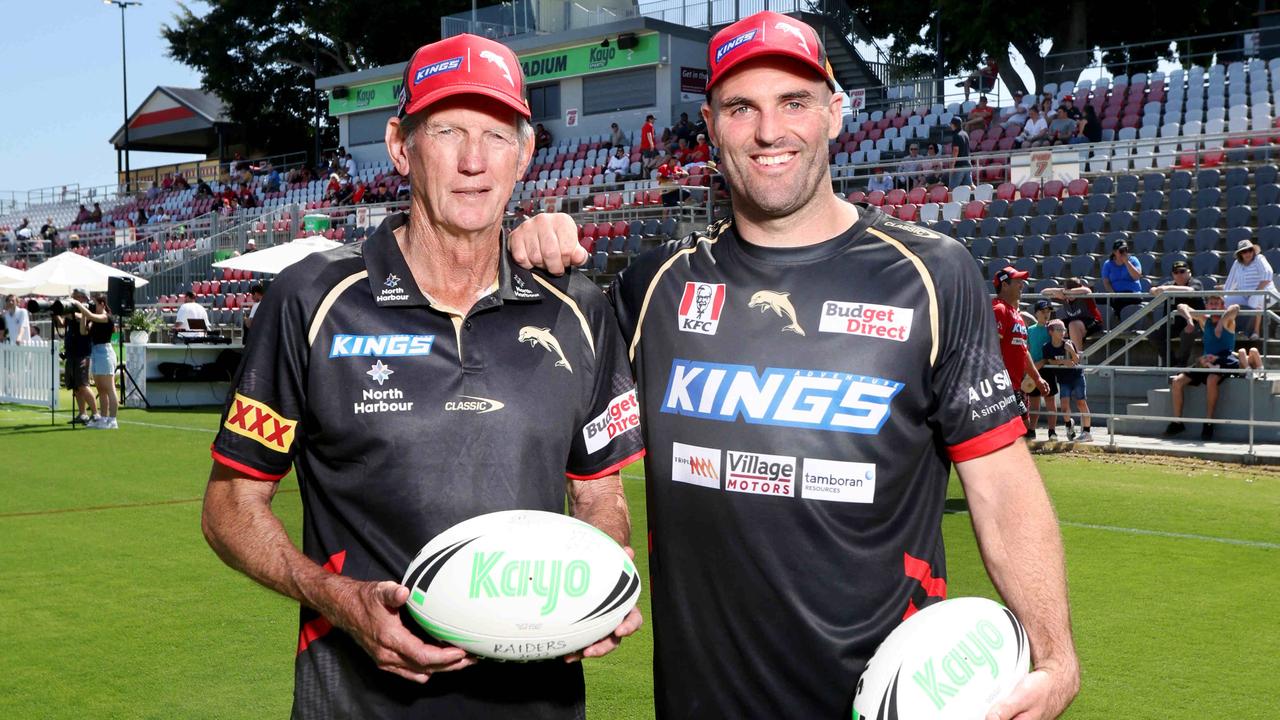 Wayne Bennett and Mark Nicholls have a special bond. Picture: Steve Pohlner