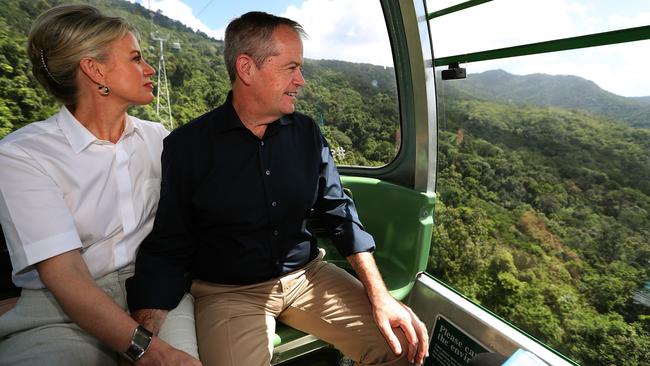 Bill and Chloe Shorten during a visit to the Skyrail in Cairns, Queensland, this weekend. Picture: AAP / Kym Smith