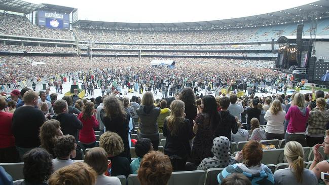 Some of the 80,000 strong crowd at the Melbourne leg of Sound Relief at the MCG. Picture: News Corp