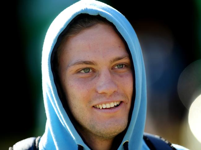 Matt Moylan arrives for the NSW Blues Origin team training session at the Novotel Pacific Bay Resort , Coffs Harbour .Picture : Gregg Porteous