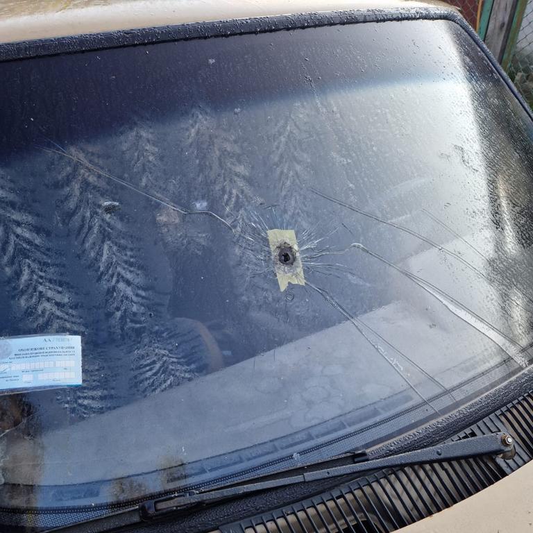 The bullet hole left in the windscreen. Supplied