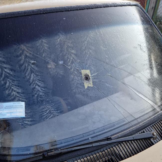 The bullet hole left in the windscreen. Supplied