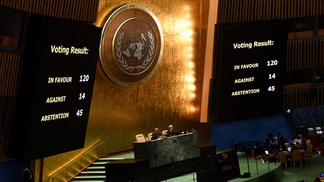 The UN General Assembly votes for an "immediate humanitarian truce" in Gaza. Picture: AFP