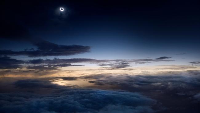 Breathtaking view from an helicopter over the Faroe Islands this morning as the corona from the Total Solar Eclipse appeared.
