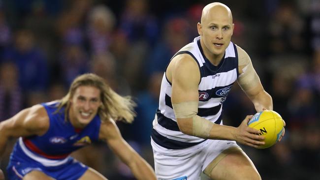 Gary Ablett puts Geelong on the attack. Picture: Michael Klein