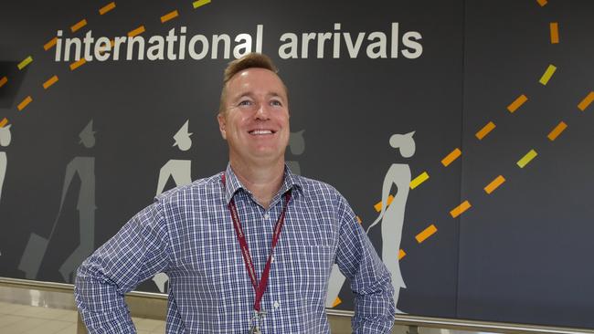 A happy Gold Coast Airport CEO Chris Mills when borders reopened last month. Picture Glenn Hampson