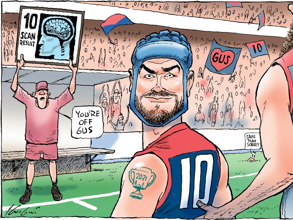 Mark Knight cartoon on Demon Angus Brayshaw forced to retire because of concussion