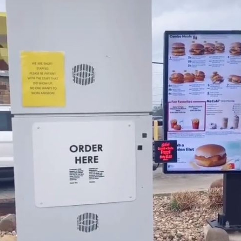 A TikTok user has shared footage of a ‘savage’ sign on display at her local McDonald’s drive-through. Picture: TikTok/brittanyjade903