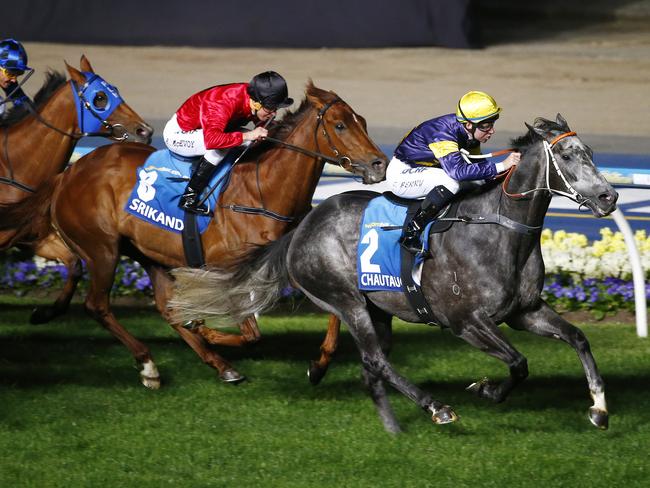 Tommy Berry and Chautauqua power past the field to win last year’s Manikato Stakes. Picture: Colleen Petch