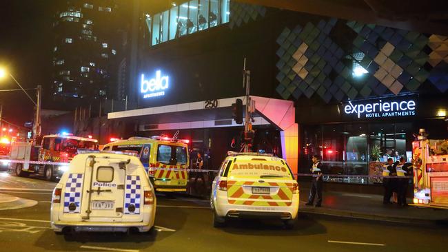 Emergency services outside the Southbank hotel. Picture: Patrick Herve 