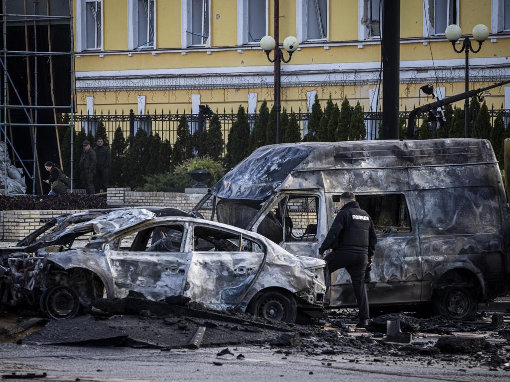 Absolute carnage. The site of a blast in Kyiv, Ukraine. Picture: Getty Images