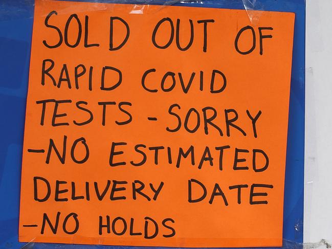 MELBOURNE, AUSTRALIA - NewsWire Photos 27 JANUARY 2022 : Rapid antigen tests are scarce throughout Australia and in Melbourne the signs outside of pharmacies tell it all. Port Bay Street Pharmacy has no rapid antigen tests. Picture : NCA NewsWire / Ian Currie