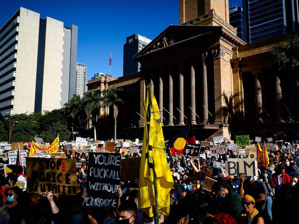 Demonstrators at King George Square in Brisbane. Picture: Patrick Hamilton/AFP