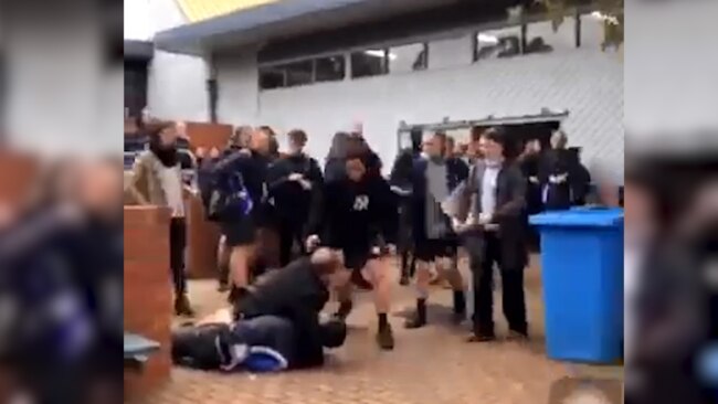 A screenshot of the vision showing the vice-principal trying to intervene in the brawl. Picture: Supplied