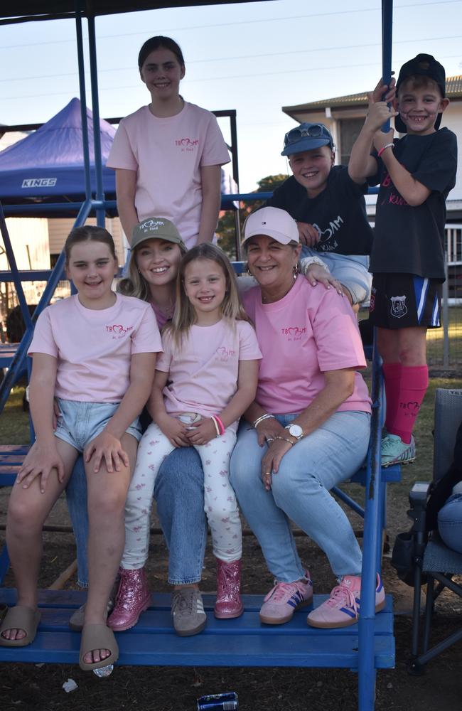 Members of the Egerton and Perry families at Norths Chargers' inaugural TBMMBEKIND Day at the Gymmy Grounds, Rockhampton, on July 20, 2024.