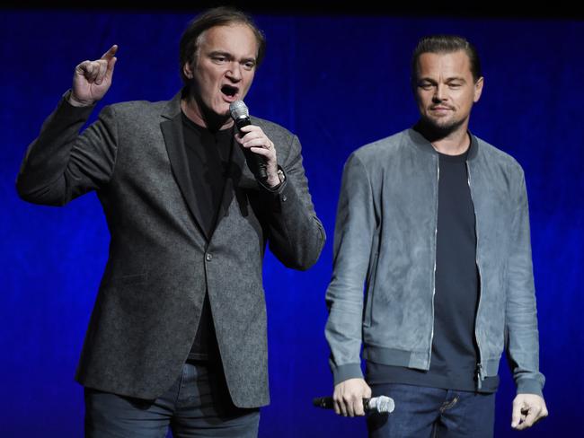 Quentin Tarantino and his star collaborator Leonardo DiCaprio got exhibitors excited for a movie they haven’t even started shooting yet — Once Upon a Time in Hollywood, set at the height of the hippie counterculture. Picture: Chris Pizzello/Invision/AP